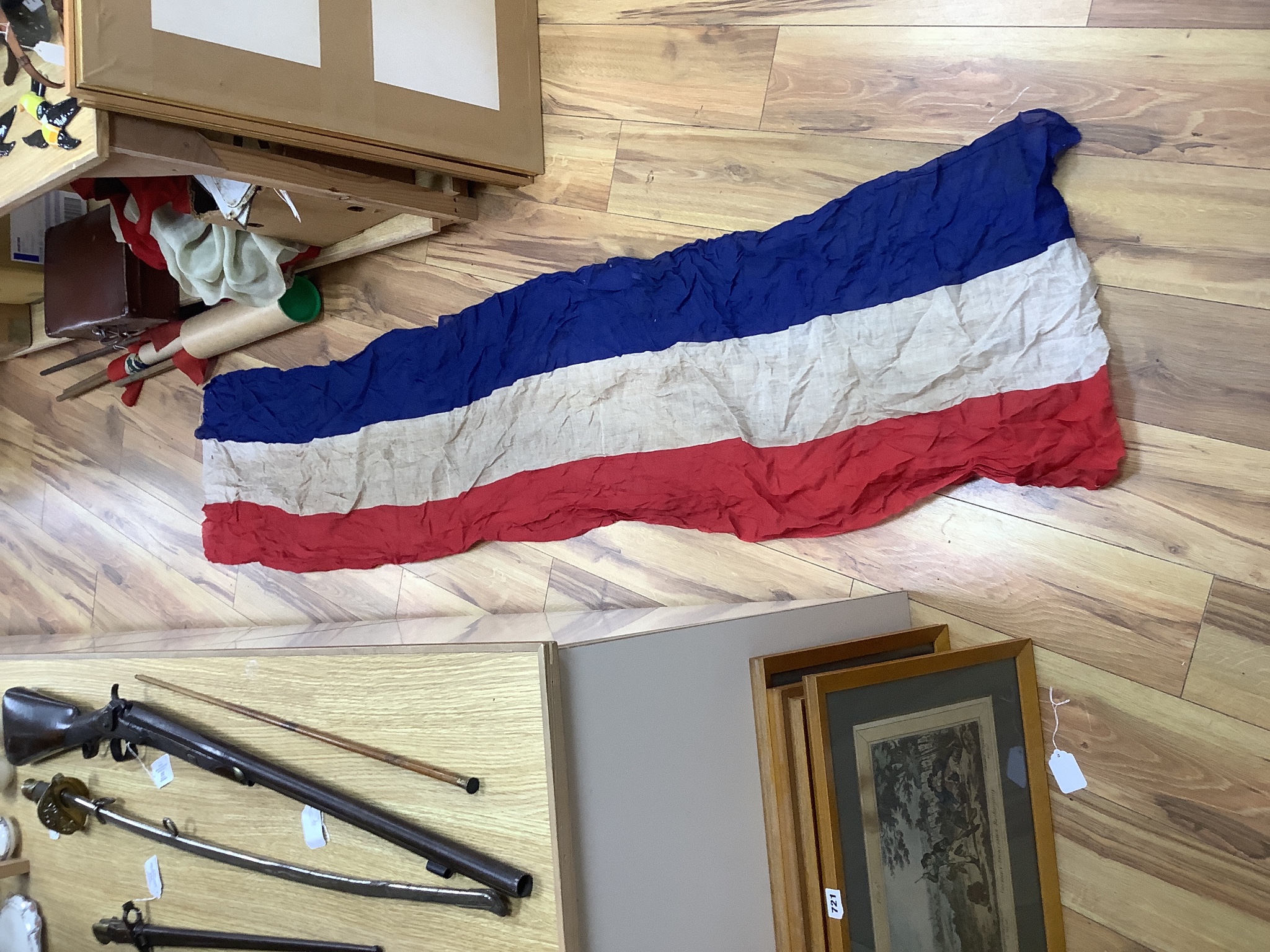 A large German Third Reich flag, 300 x 160cm, a Japan Rising Sun flag, 260cm, and other national flags